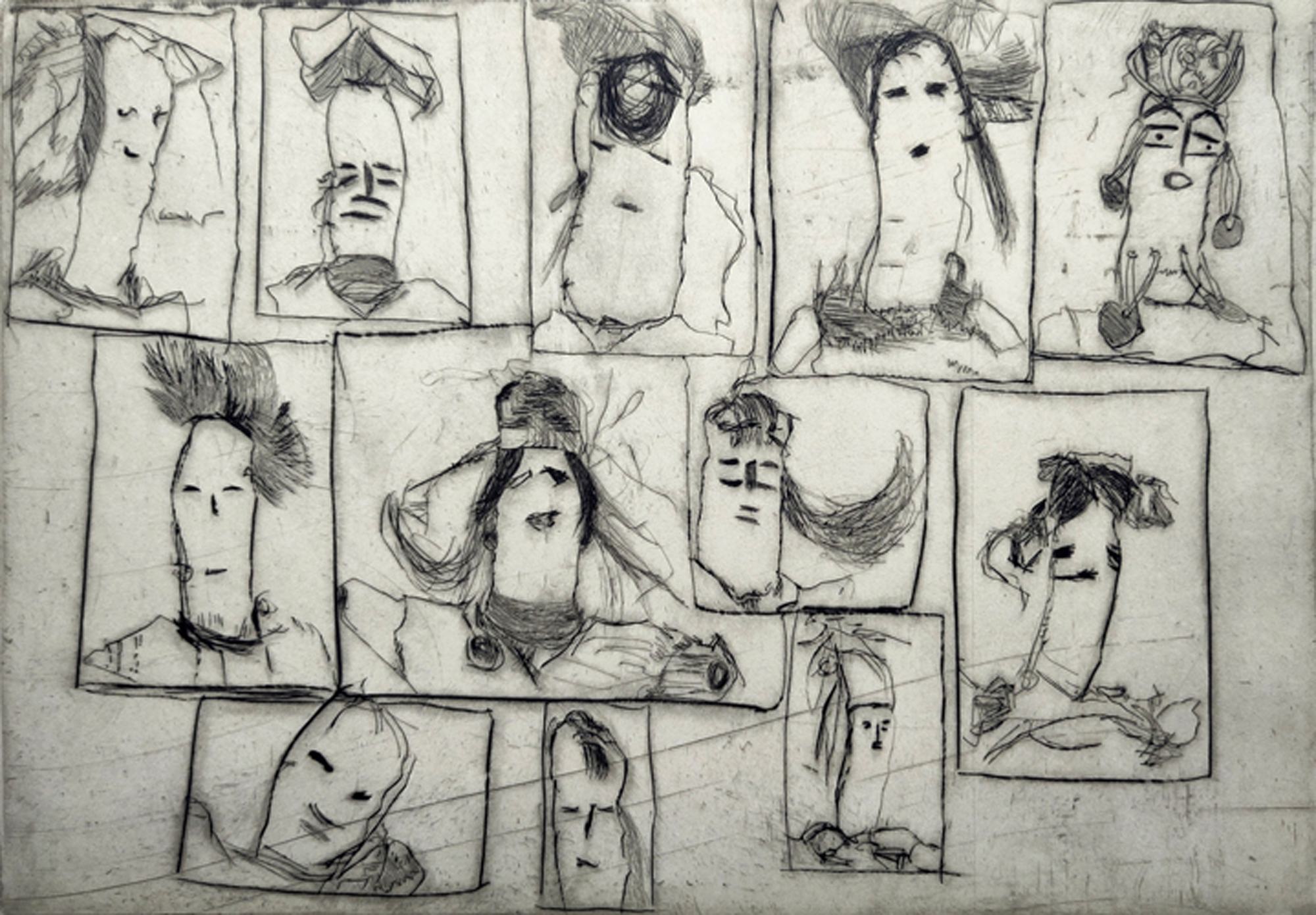 Martina Funder Titel Wanted Passepartoutgröße 50 x 65 cm Kaltnadelradierung Auflage 5 Drucke 1.200.-€